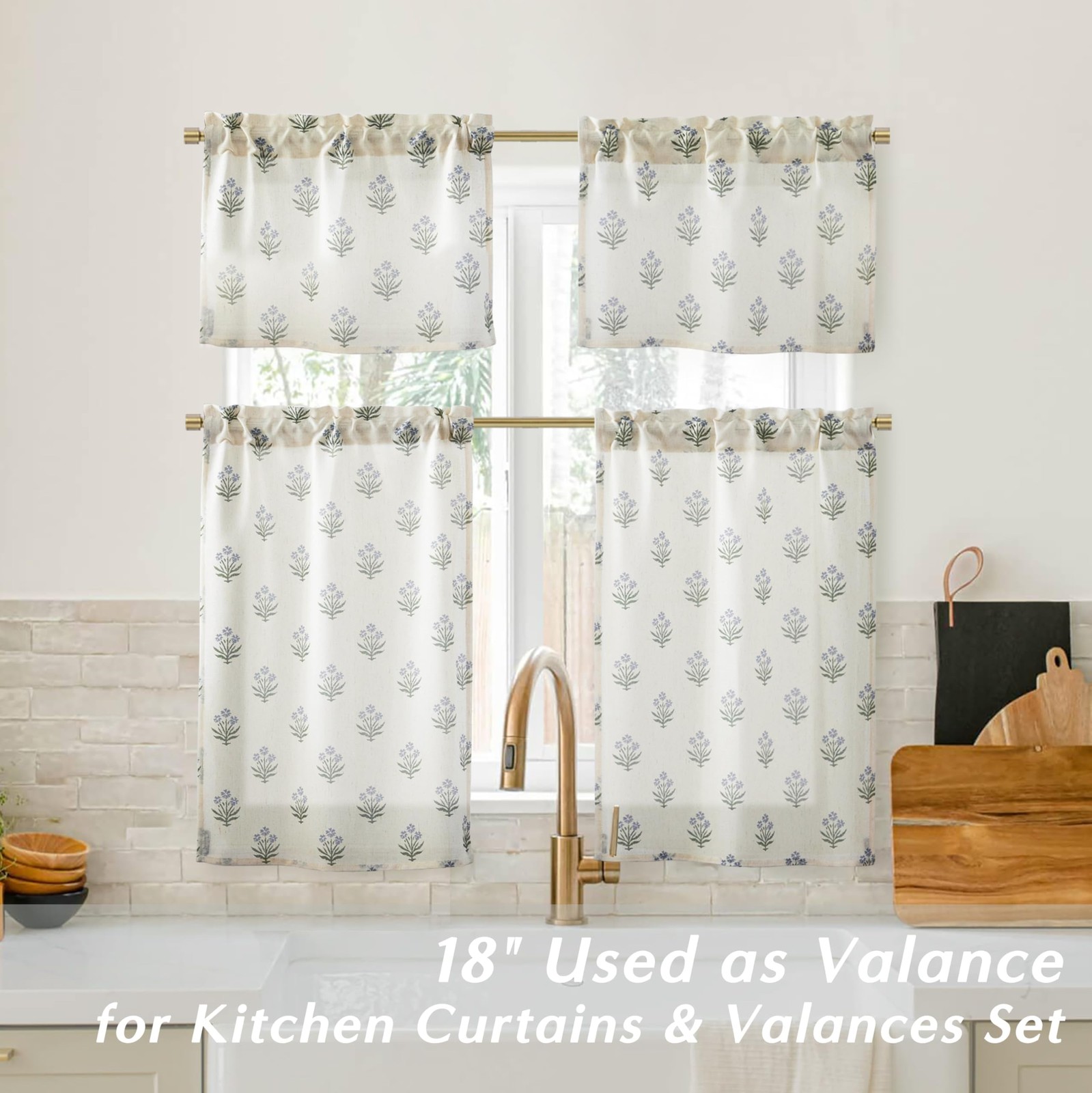Lino Rosa Kitchen Window Curtains Over Sink,Small Floral Farmhouse Cafe Curta…
