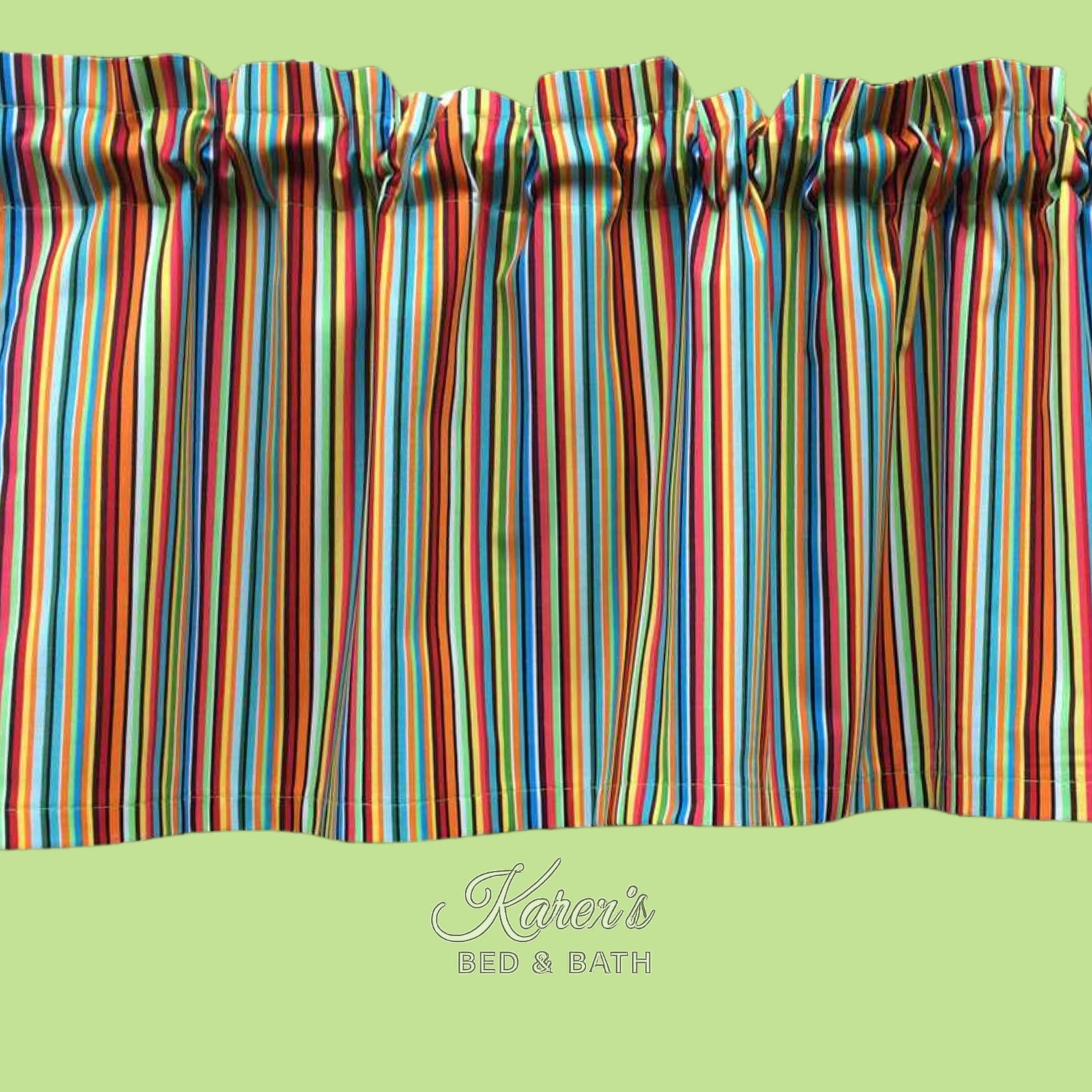 Handmade Multicolor Rainbow Stripe Kitchen Valance Rod Pocket Header Cotton USA