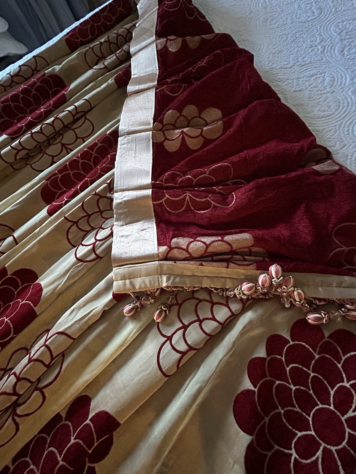 Custom Pleated Drapery Panels Pair 108”L Silk? High-end Tassel Trim 45”W