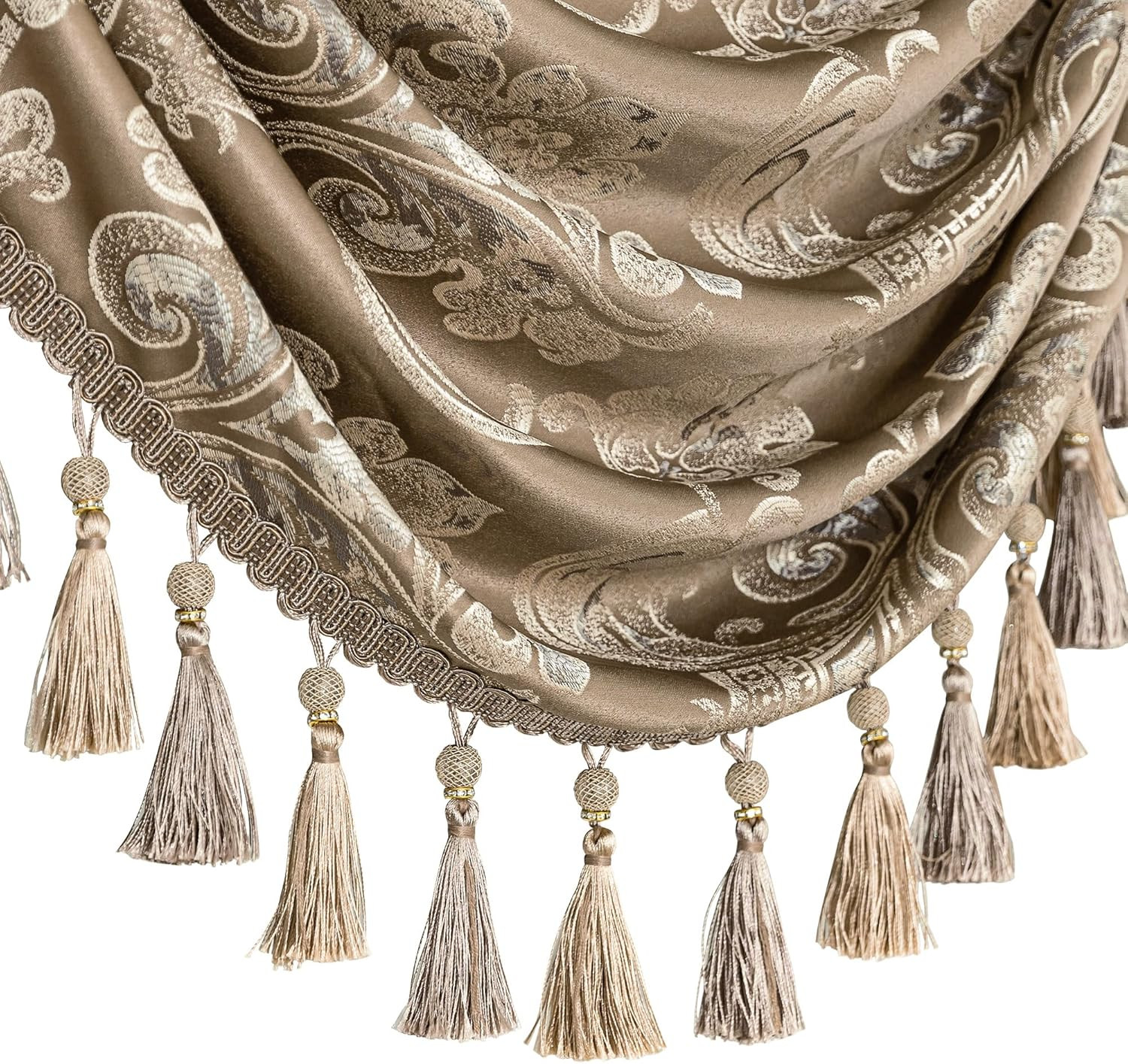 Elegant Jacquard Waterfall Valance with Tassels for Living Room & Bedroom