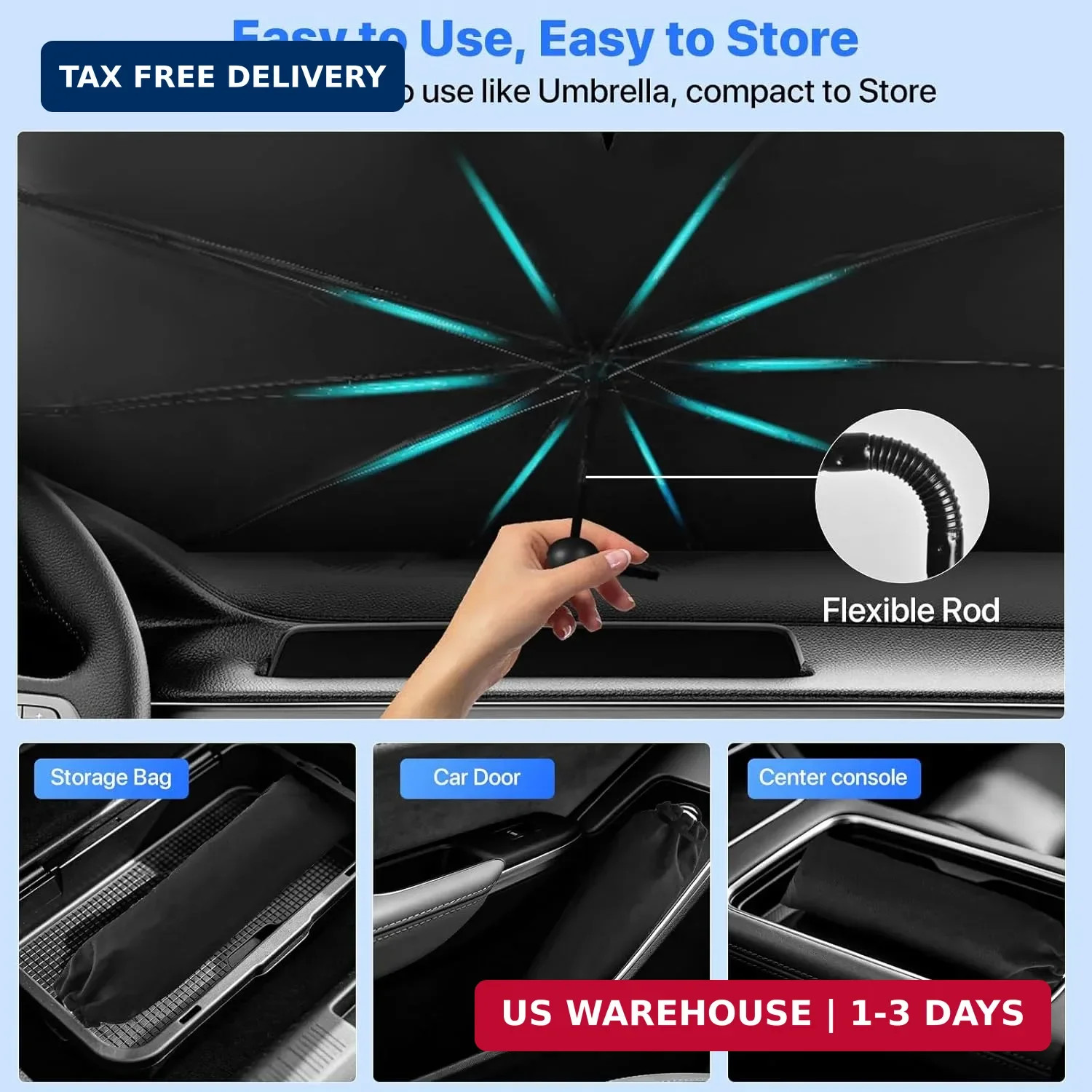 Windshield Sun Shade Umbrella – Protect Car from Sun Rays & Heat Damage Keep Coo