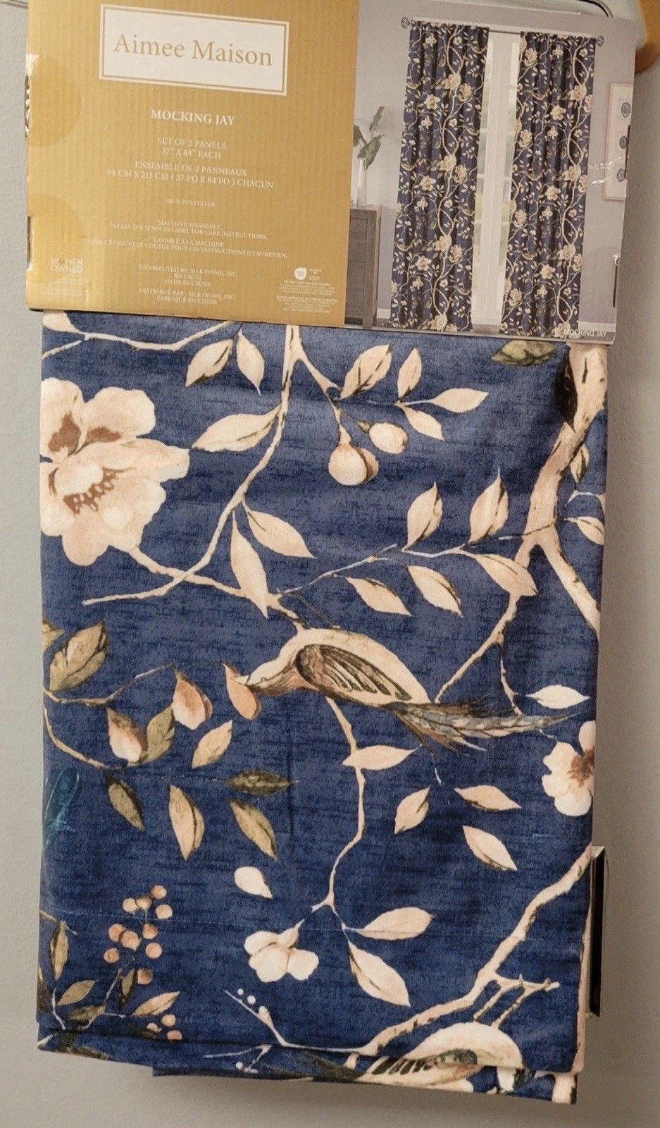 Aimee Maison 2pk Window Panel Curtains Velvet Mocking Jay Bird Blue 37×84 Floral