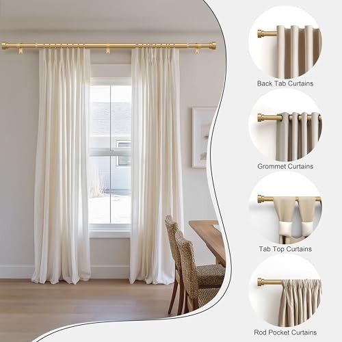 Gold Heavy Duty Curtain Rods for Windows 66 to 120 Inches Adjustable Length