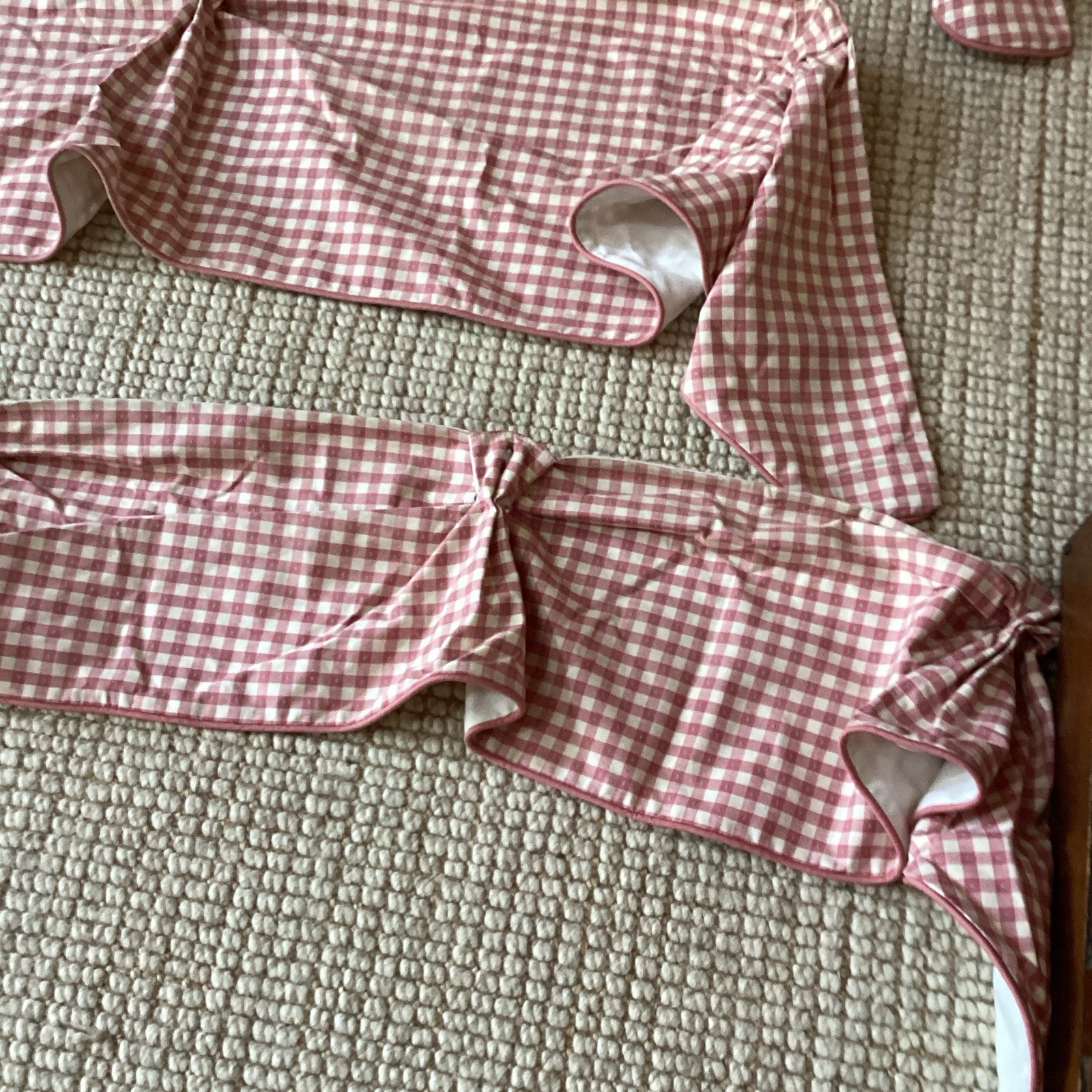 4 Custom Made Pink Gingham Window Valance Swag Lined Piping 14×54″ and 11×69″