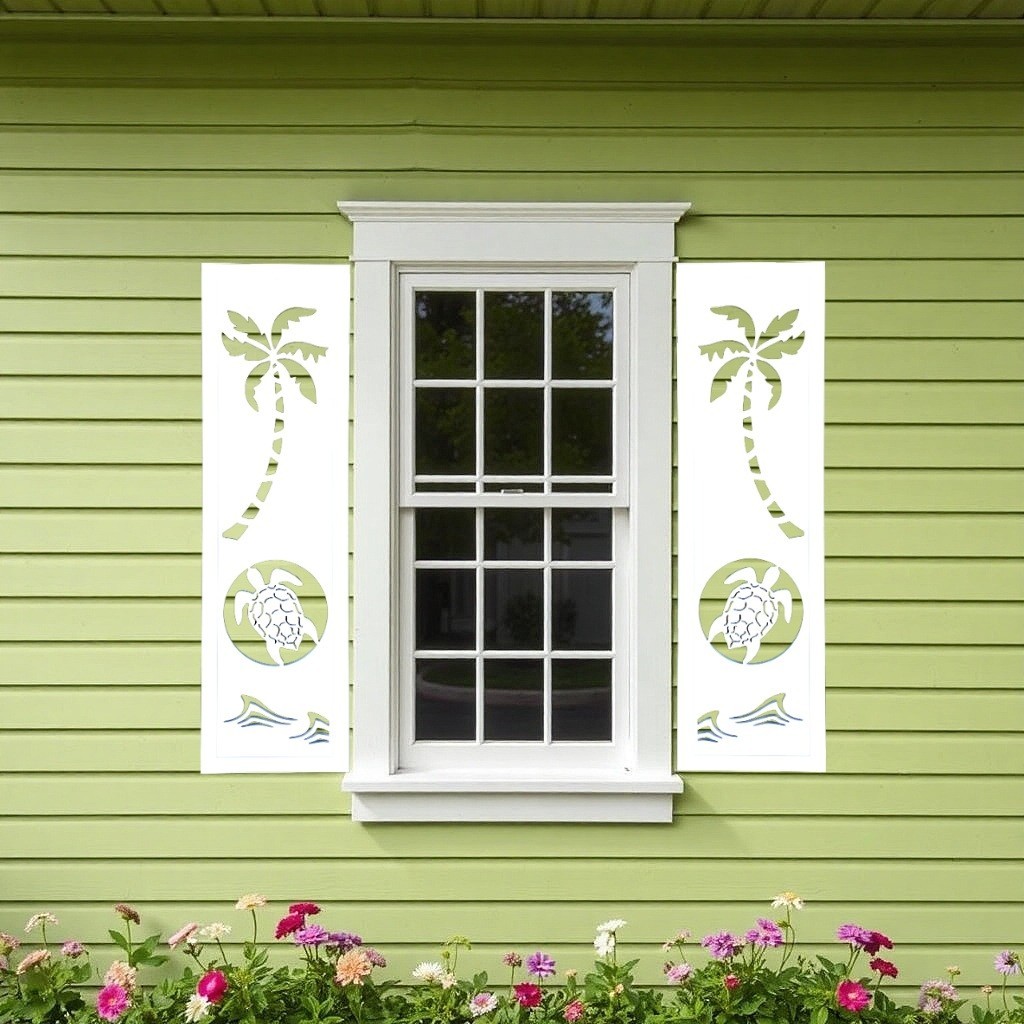 Two Decorative Window Shutters, Sunset Sea Turtle-Sold in Pair Left and Right