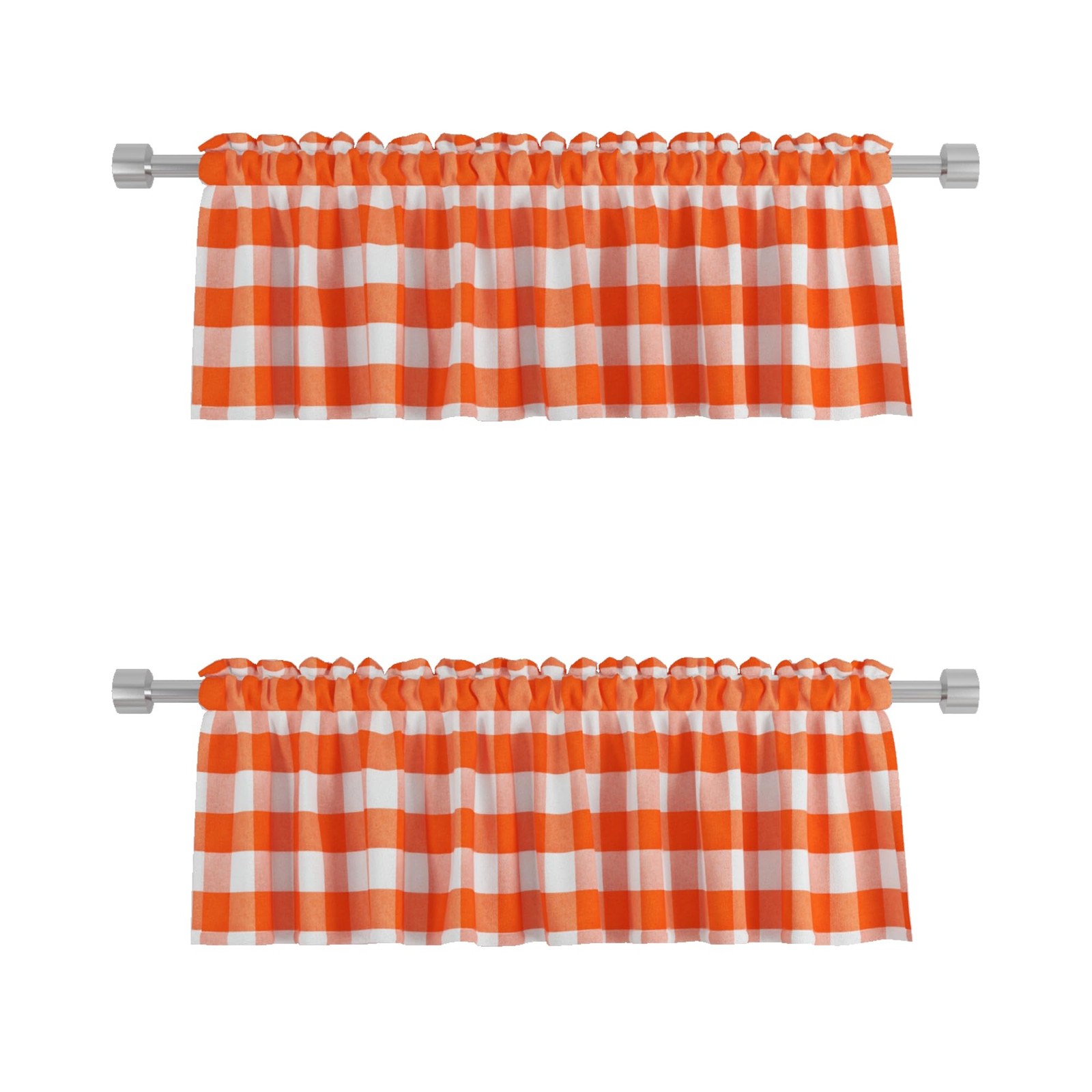 2 Pieces Valences Buffalo Check Kitchen Tier Curtains Classic Plaid Gingham F…