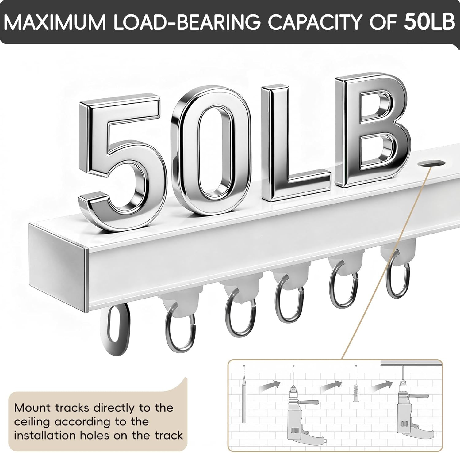 Adjustable Ceiling Curtain Track Set, 9Ft-12Ft, Room Divider, White