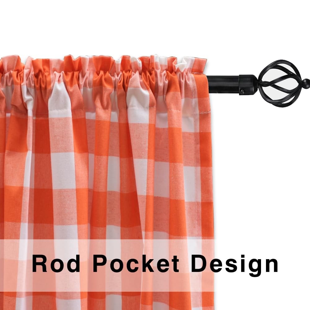 2 Pieces Valences Buffalo Check Kitchen Tier Curtains Classic Plaid Gingham F…