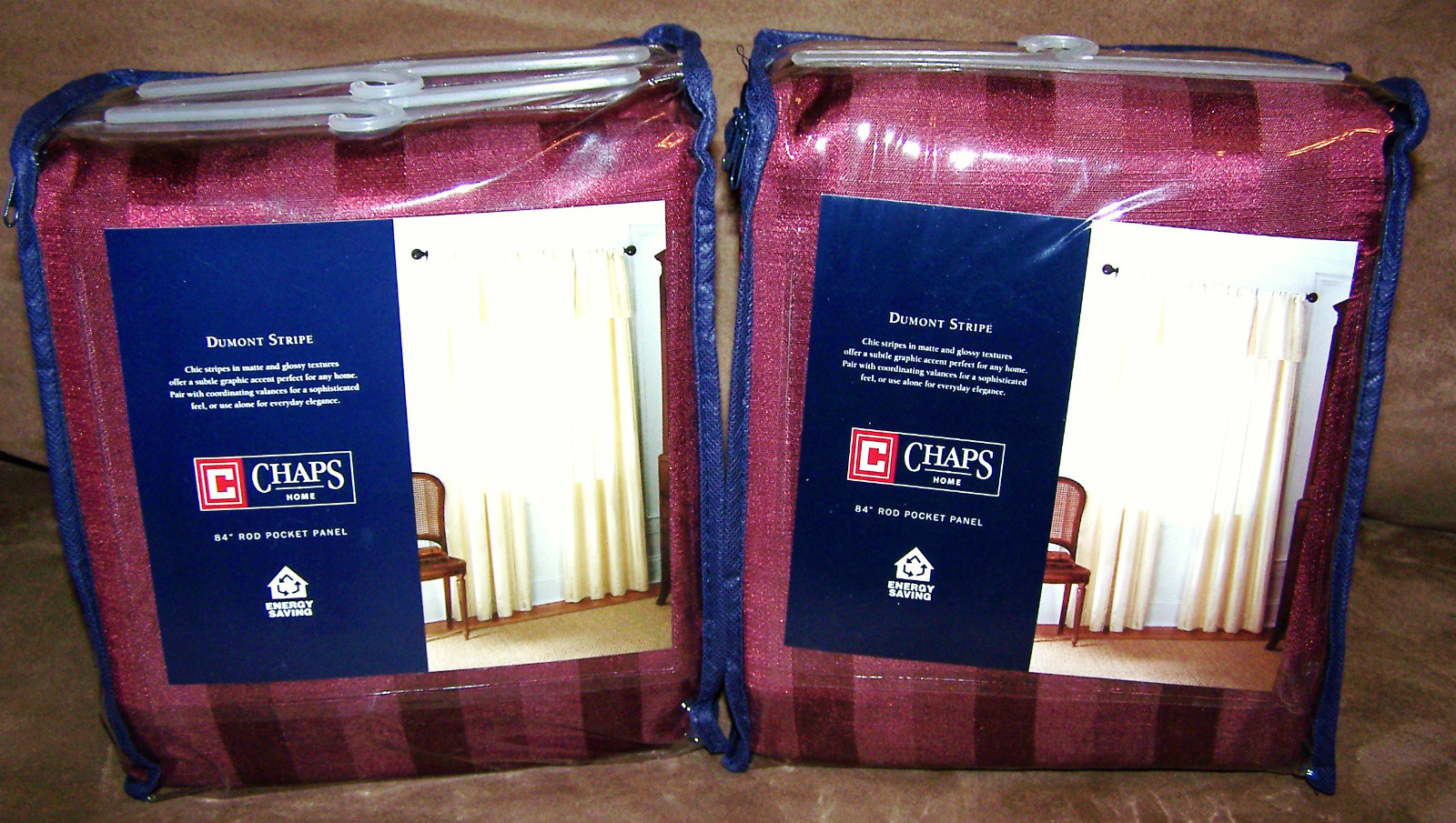 NWT CHAPS Dumont Maroon Stripe 2 Panels 54″ x 84″ Lined Curtains NEW $140
