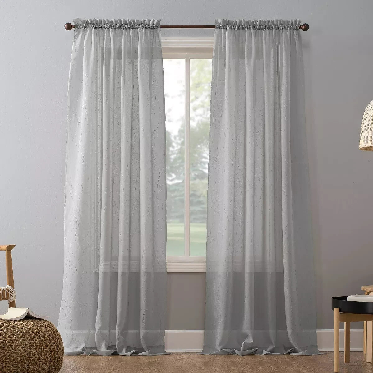 No. 918 (2 PK) ERICA CRUSHED SHEER VOILE ROD POCKET CURTAIN PANEL SILVER 51″X63″
