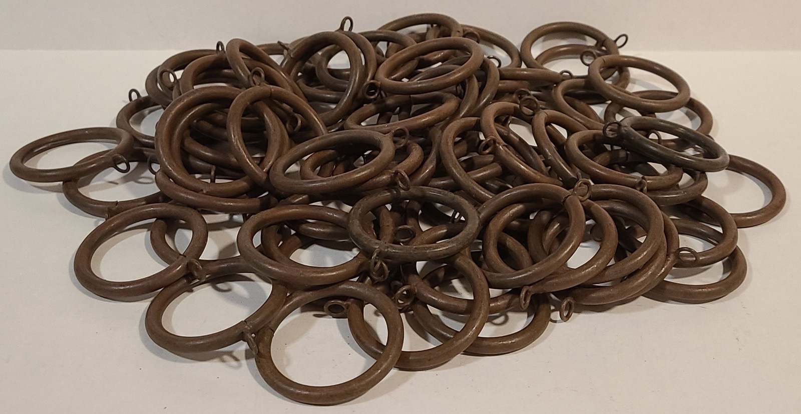 Large Lot of 76 Rustic Iron Brown Curtain Rings OD 2-1/8″ ID 1-5/8 “