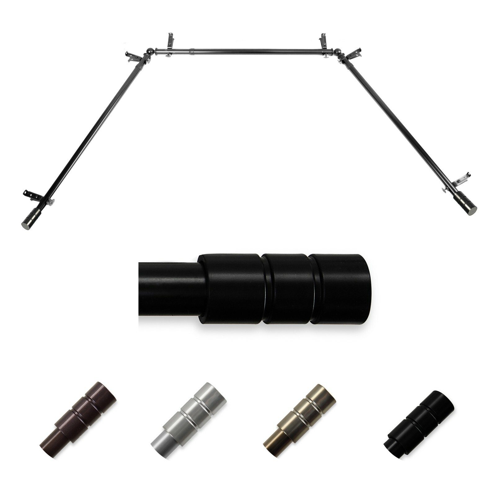 Gabe 13/16″ Bay Window Curtain Rod 20″-36″, 38″-72″, choose from 4 colors
