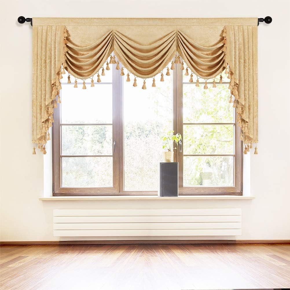 Thick Chenille Window Curtains Valance for Living Room Luxury Gold Room Curtain