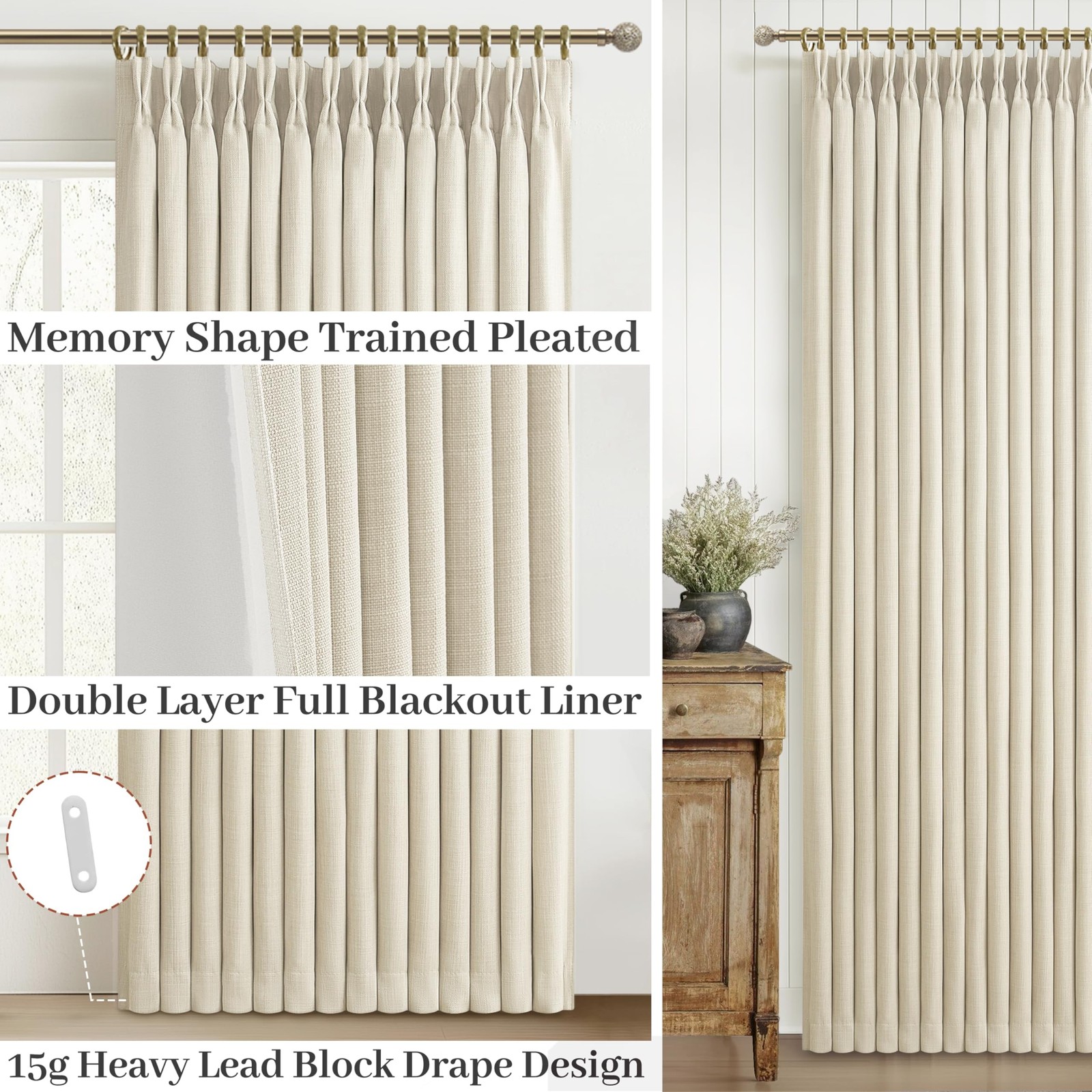 PleatedDrapes Custom Blackout Memory Trained Pinch Pleated Dining Room Curtai…