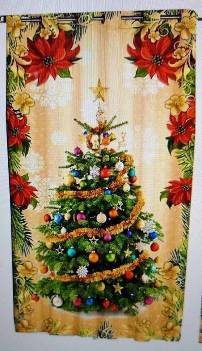 Ekavya Christmas Curtain window door Drapes two 84×48 panels grommet holiday