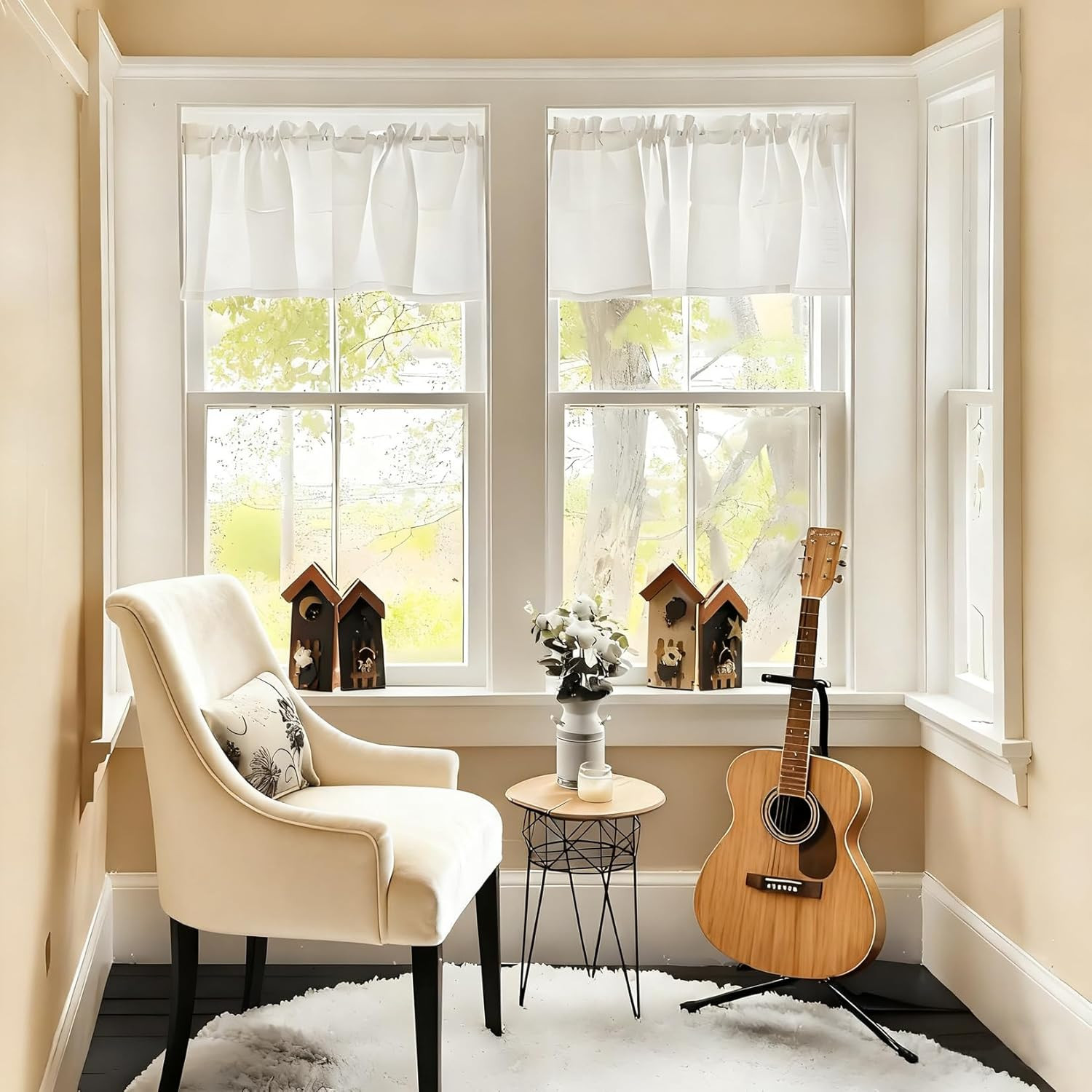 Waffle Bathroom Window Curtains, Water Repellent 24″W x 24″L (Pack of 2) White
