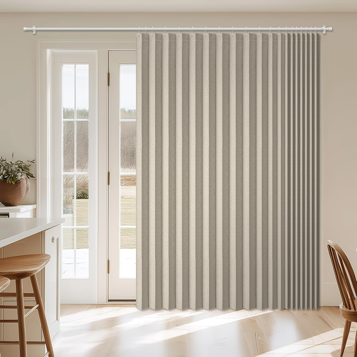 Cream White 100% Blackout Accordion Door Curtain 98″x84″ – No-Drill Divider