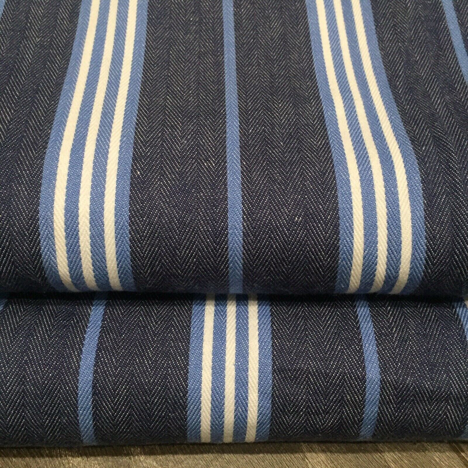 Pottery Barn Striped Drapes Set 2 Navy Blue 44x 84 Curtains Pair Kids Rare 🦩.