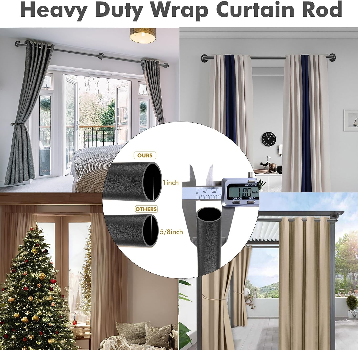 Black Curtain Rods 32 to 72 (3-6Ft) for Window: Outdoor – Industrial 1Inch Pole