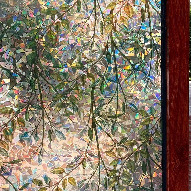 Green Leaves Window Privacy Film Static Cling Glass Door Stickers Decor Decals