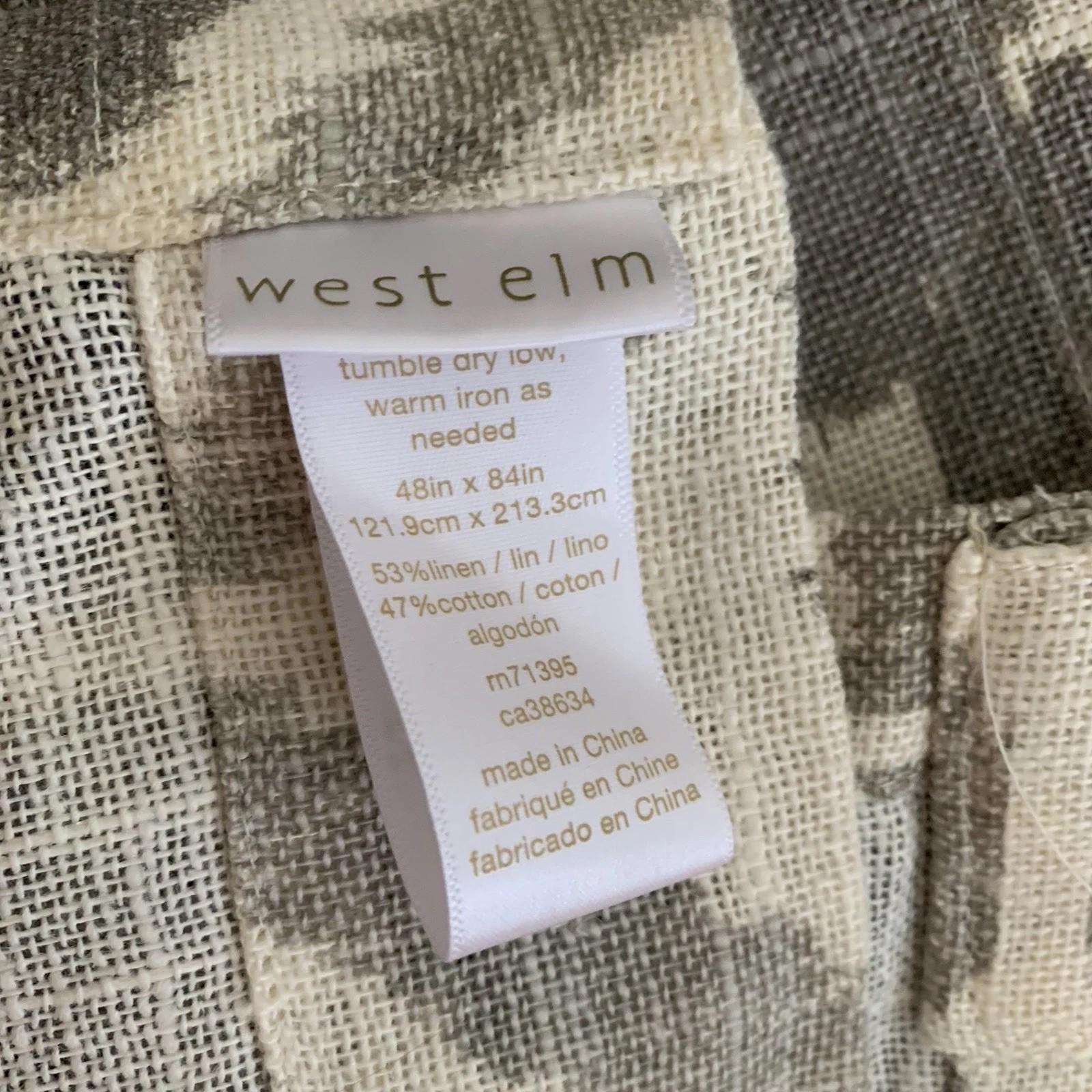 West Elm Linen Blend Curtain Panel 48” X 84” Gray Aztec