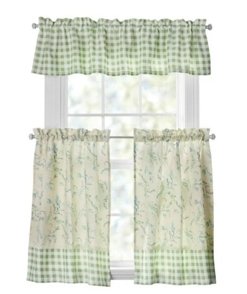 Pioneer Woman Sweet Sprigs 3 Piece Curtain Tier Set 60W x 14L-in Sage Indoor