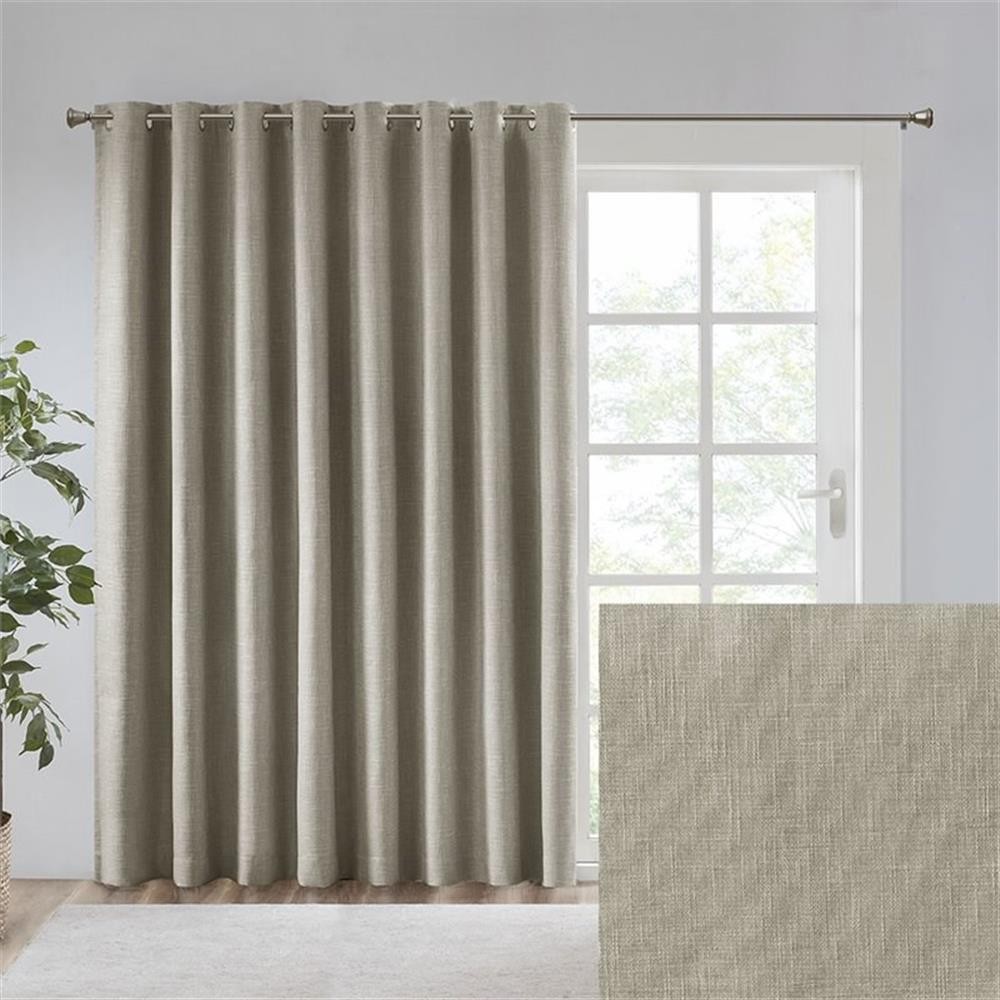 Pemberly Row Polyester Fabric Heathered Window Panel in Taupe Gray