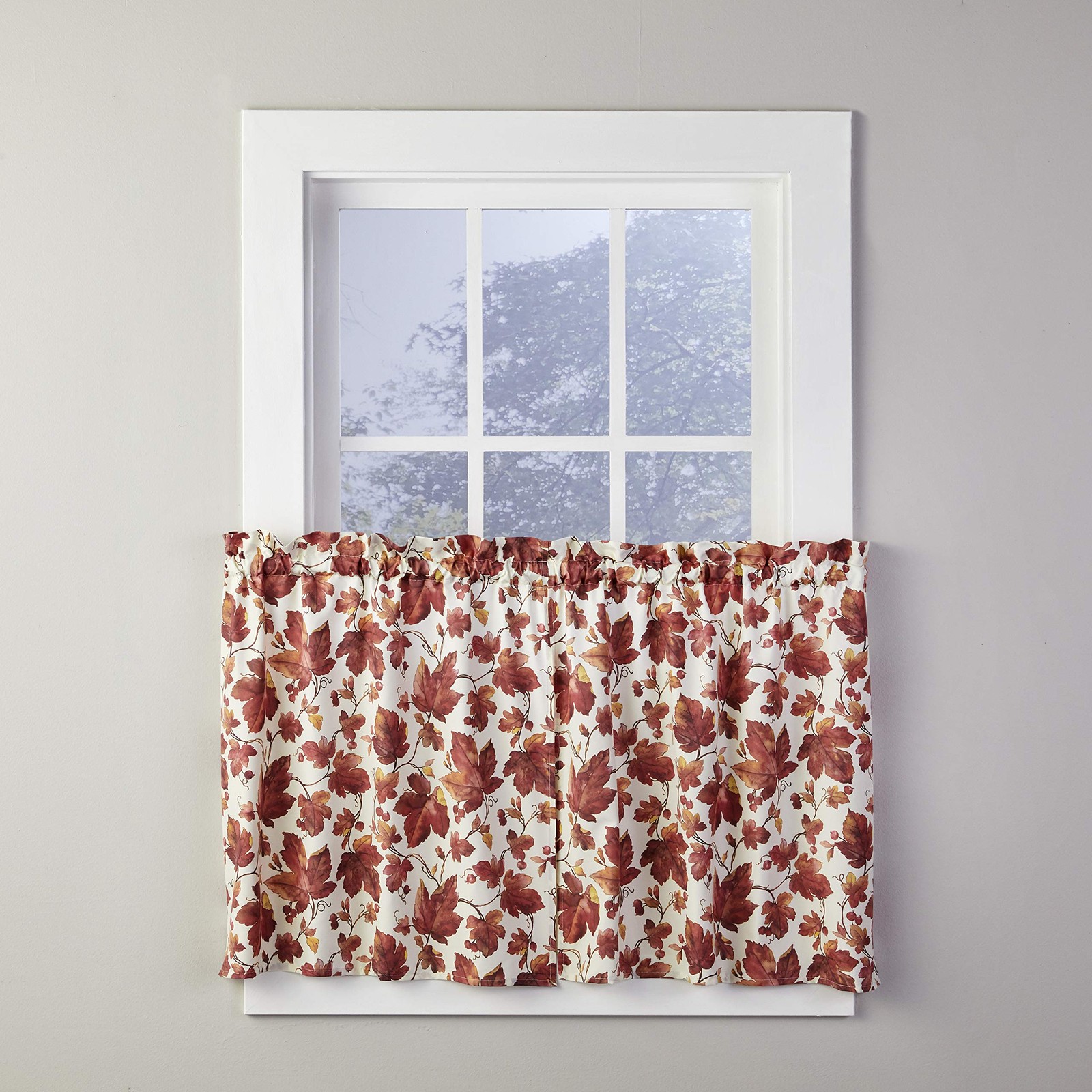 Harvest Falling Leaves Curtain Tier Pair Spice