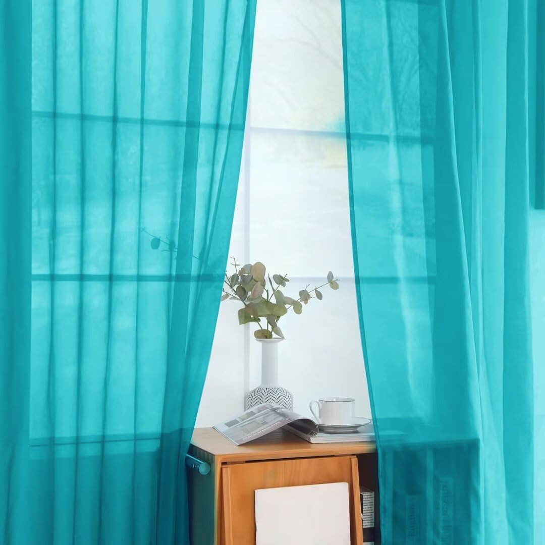 Solid Sheer Rod Pocket Curtain Voile Draperies 2 Panels White Beige Black Grey C