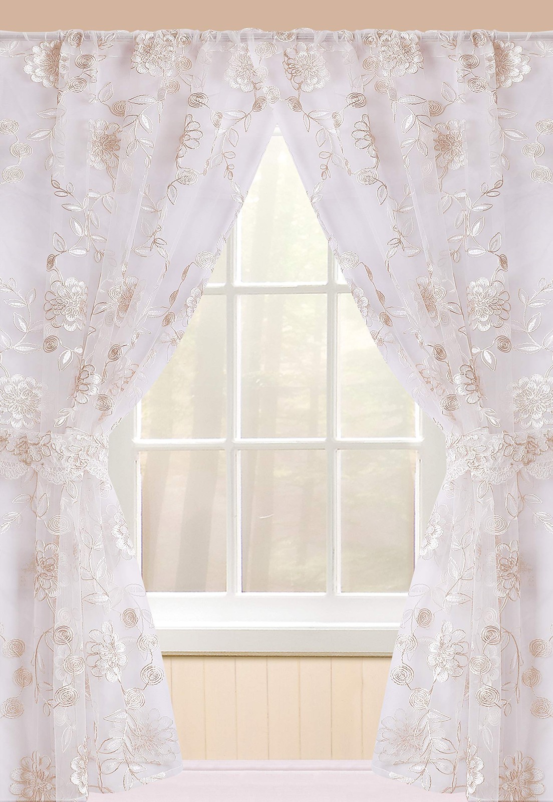 Rose Vine, Window Curtain, Beige-Taupe 54.00″ x 36.00″
