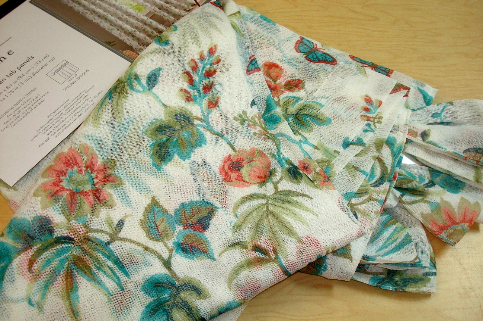 NWT 2 pc Peri Home Window Panels Fan Tab Semi Sheer Spring Floral 37″ x 84″ ea