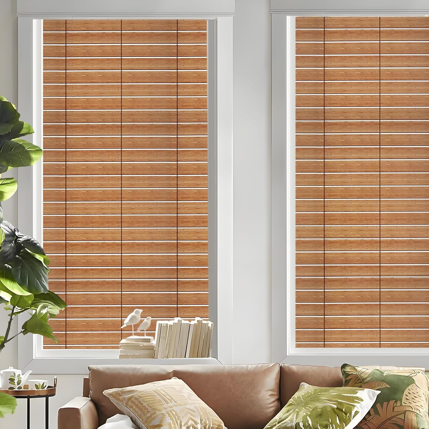 DKTIE Wooden Blinds Pattern Decorative Window Film, Sun Blocking Heat Control,