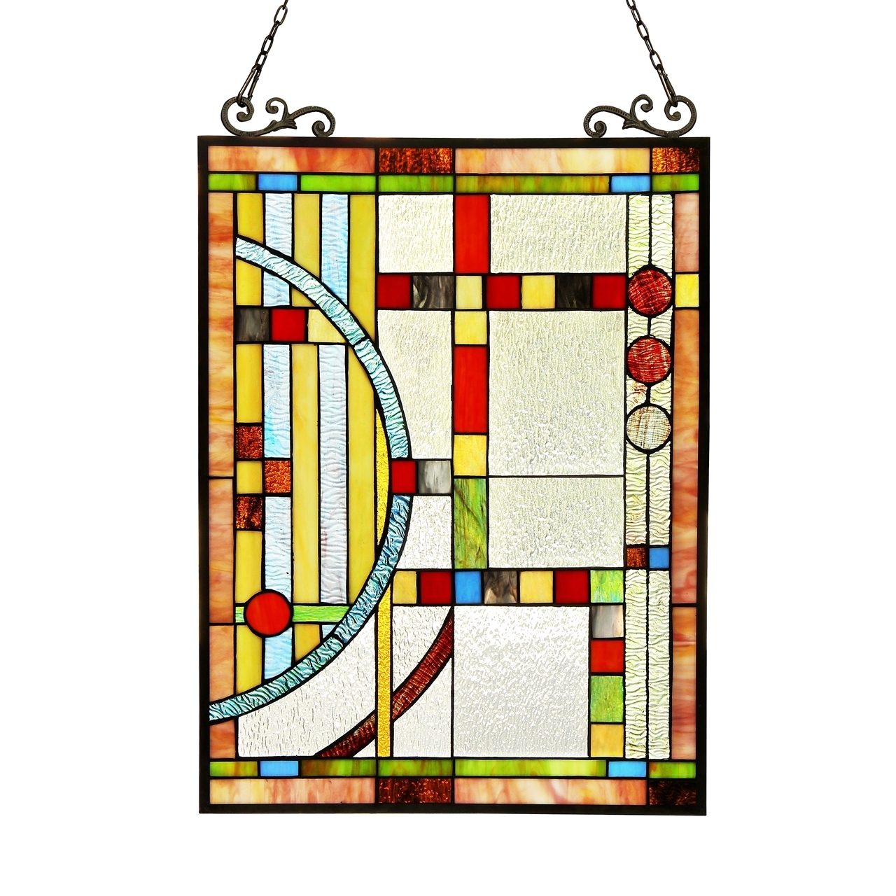 Stained Glass Tiffany Style Window Panel Contemporary 17.5″ x 25″ Suncatcher