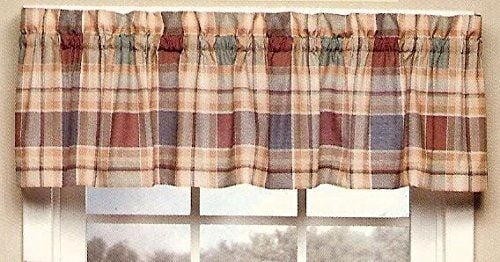 Buchannan Layered Valance Taupe Tan Red Cream Lined One 60in x 12in Valance