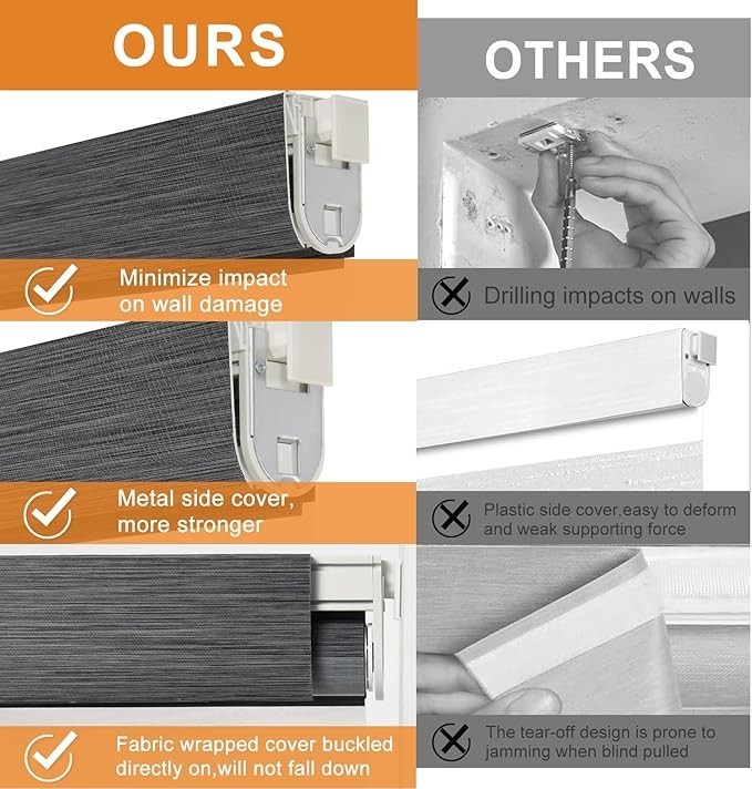 Gray METechs No-Drill Zebra Blinds – Dual Layer Light Filtering Cordless Shades