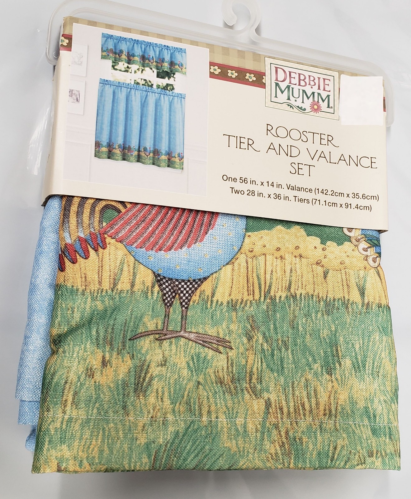 3 pc Curtains Set: 2 Tiers (28″)& Valance (56″x14″) COUNTRY ROOSTERS,Debbie Mumm