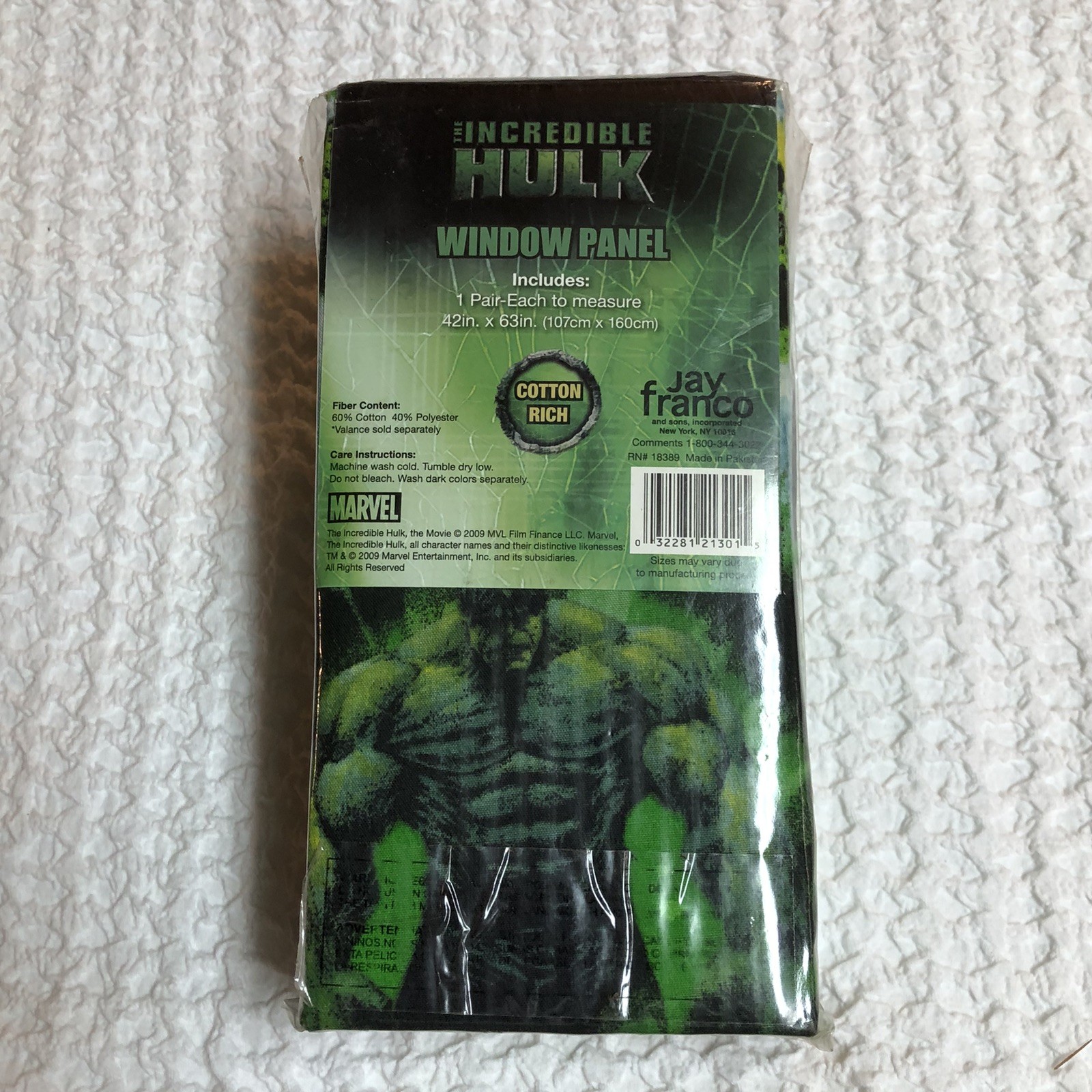 Marvel The Incredible Hulk Pair Window Panel Drapes 42″ x 63″ Jay Franco 2009