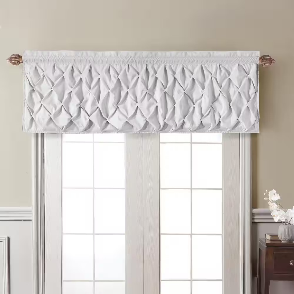 Carmen White Solid Color Rod Pocket Light-Filtering Curtain Valance, 60 In. X 20