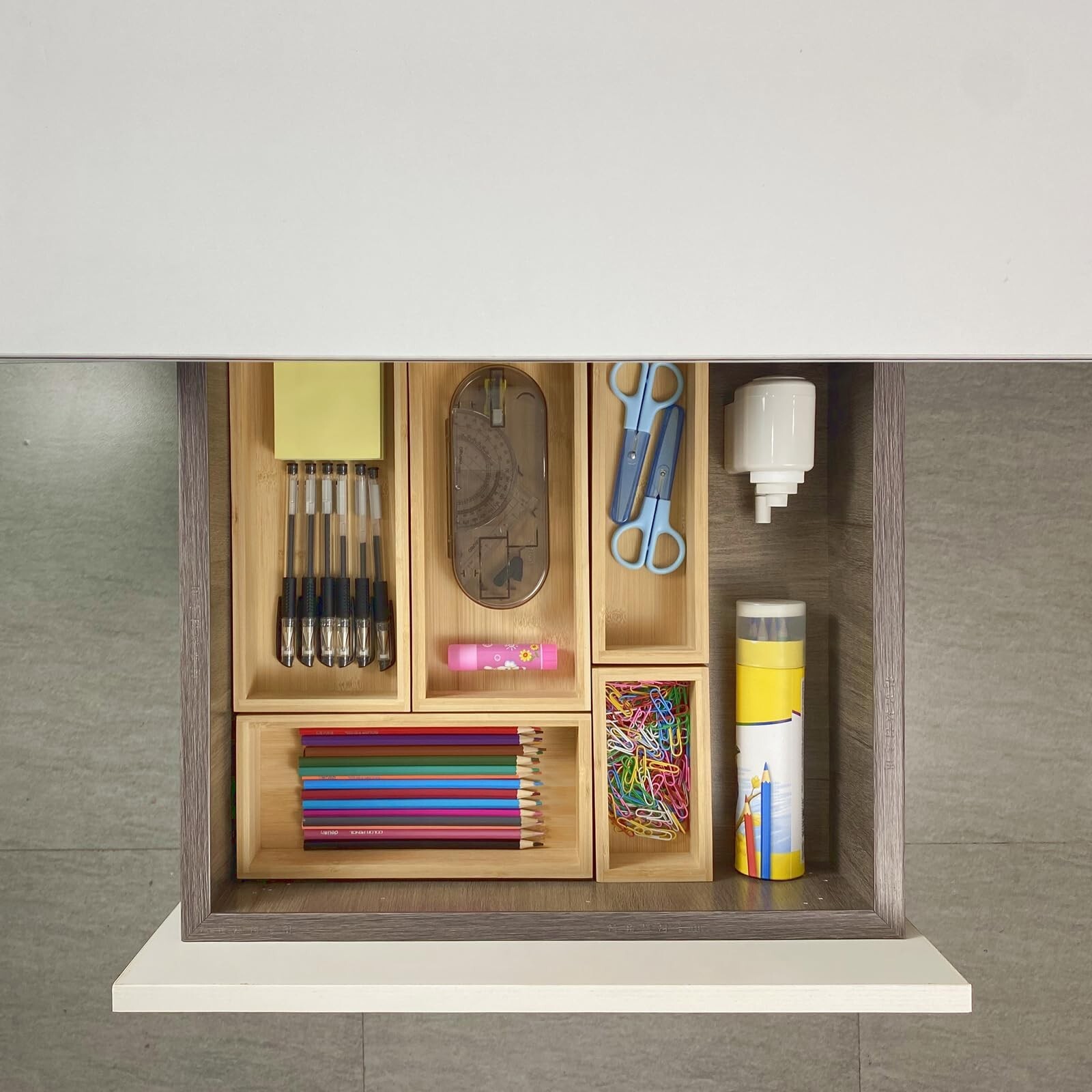 bamboo drawer organizer Set，expandable drawer dividers,wooden stora… Fa