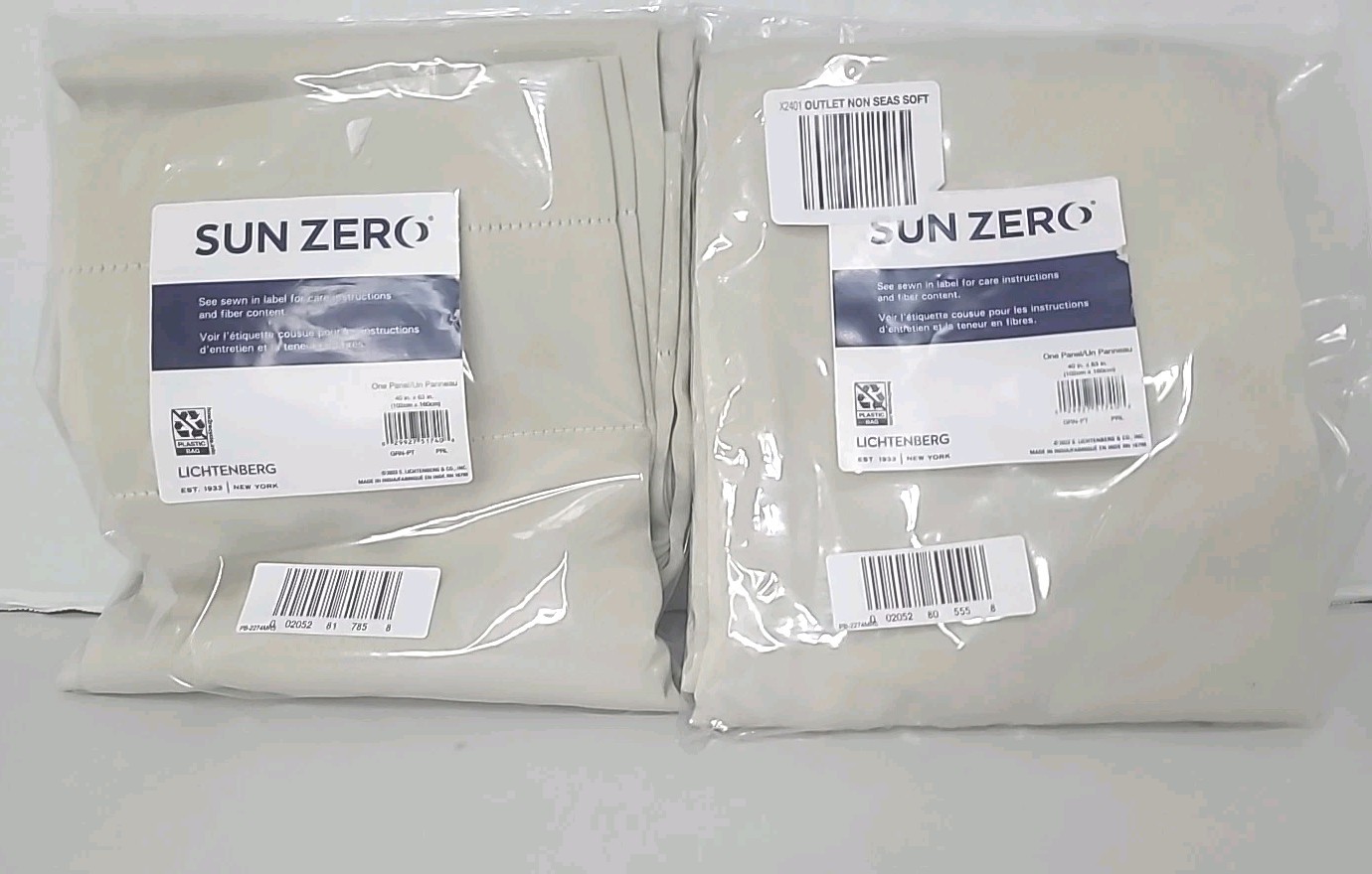 2 Panels SUN ZERO Lichtenberg Rod Pocket curtain 40” X 63” Pearl GRN-PT
