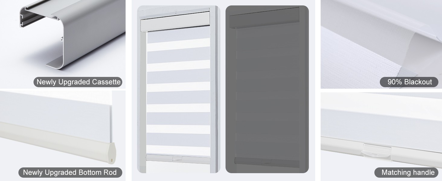 Blackout Cordless Zebra Blinds for Windows (35″ W x 64″ H, White) with Upgraded