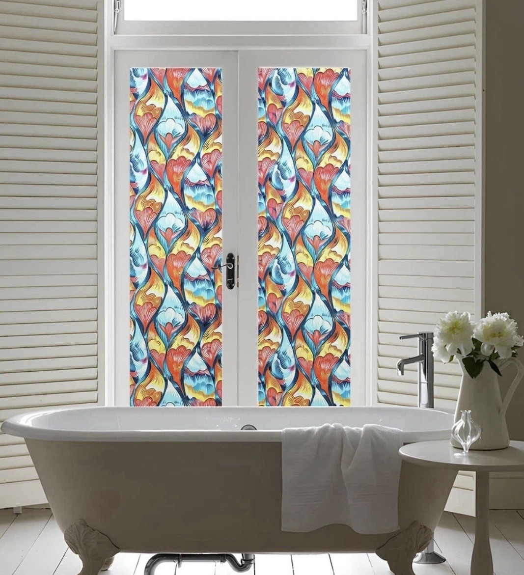 Somwise Stained Glass Heart Window Film Static Cling Privacy Decor 3 Rolls