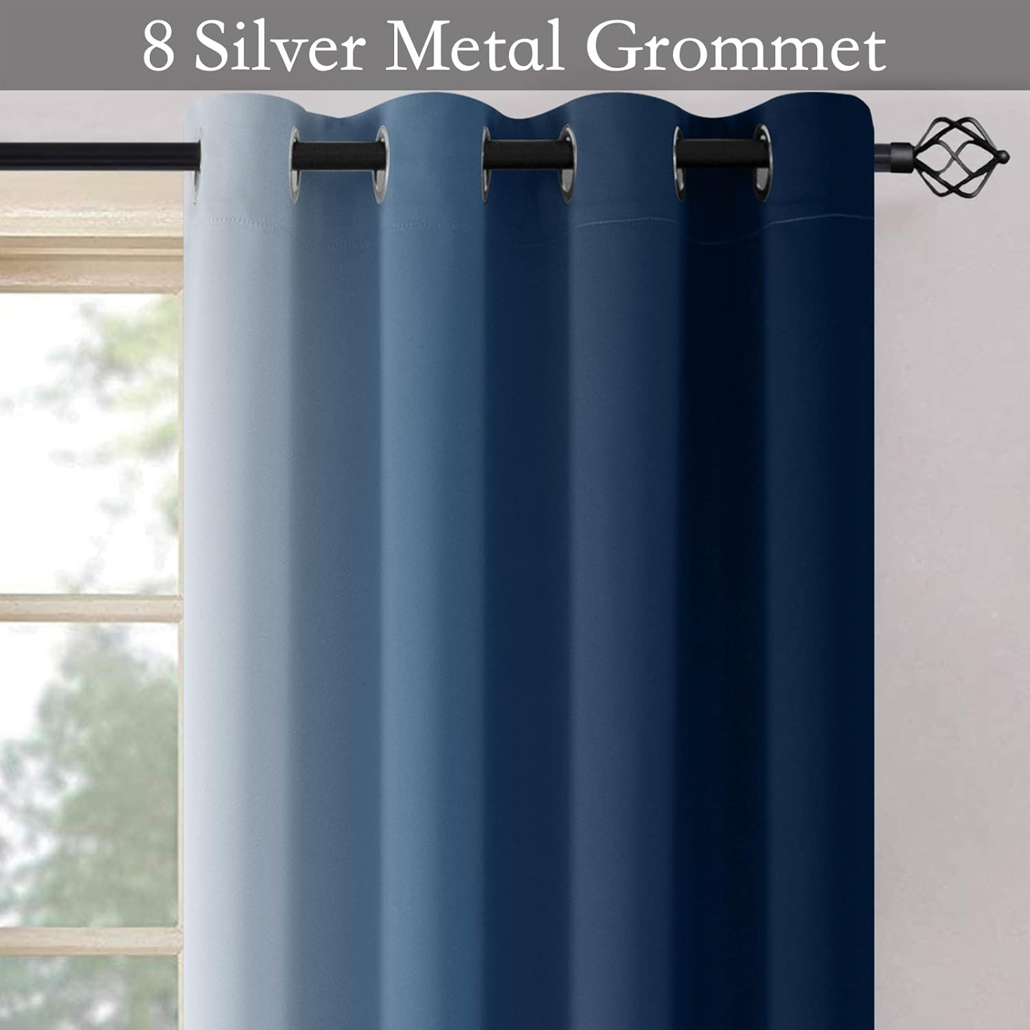 Ombre Blue to Grey White Curtains for Living Room 52Wx84L | Room Darkening Curta