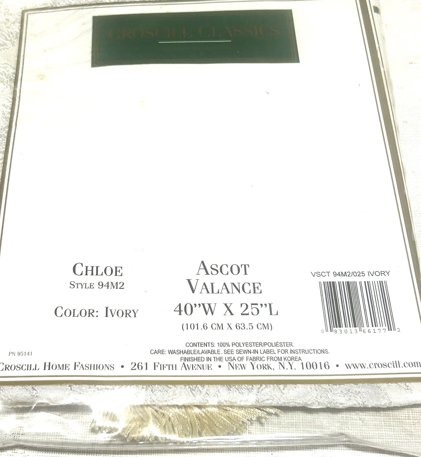 Croscill Classics Chloe Ascot Valance Ivory 40” x 25” Tassel Window Treatment