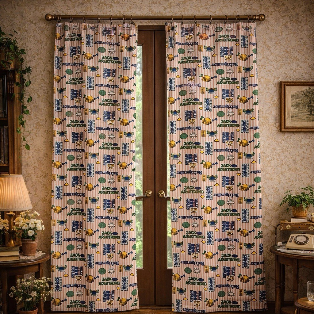 Vintage Jack Armstrong FrenchDoor Curtains 60×20.5 RetroNovelty Panels Set of 2