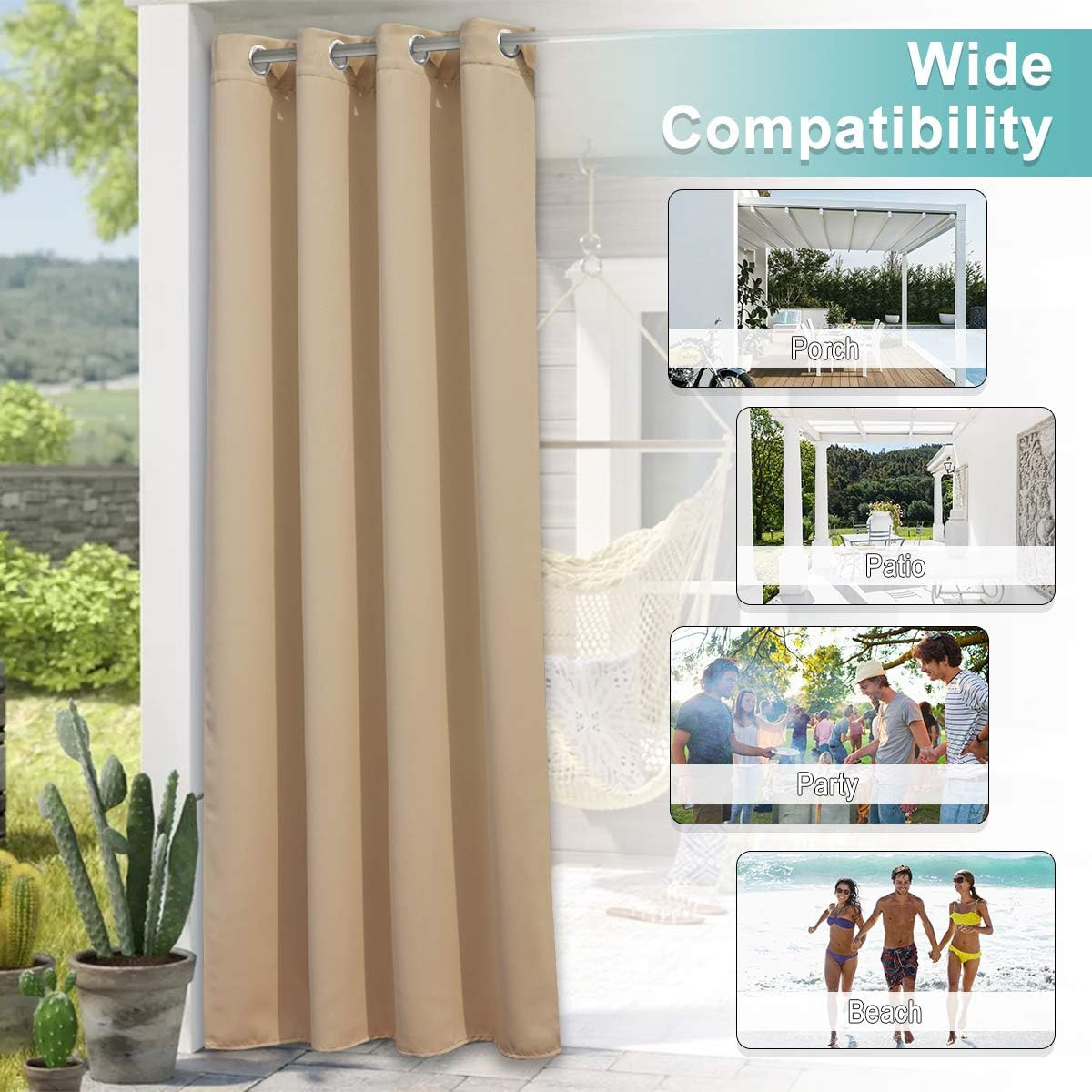 NICETOWN Outdoor Curtains for Patio Waterproof 95″ L, Blackout Gazebo Curtain fo