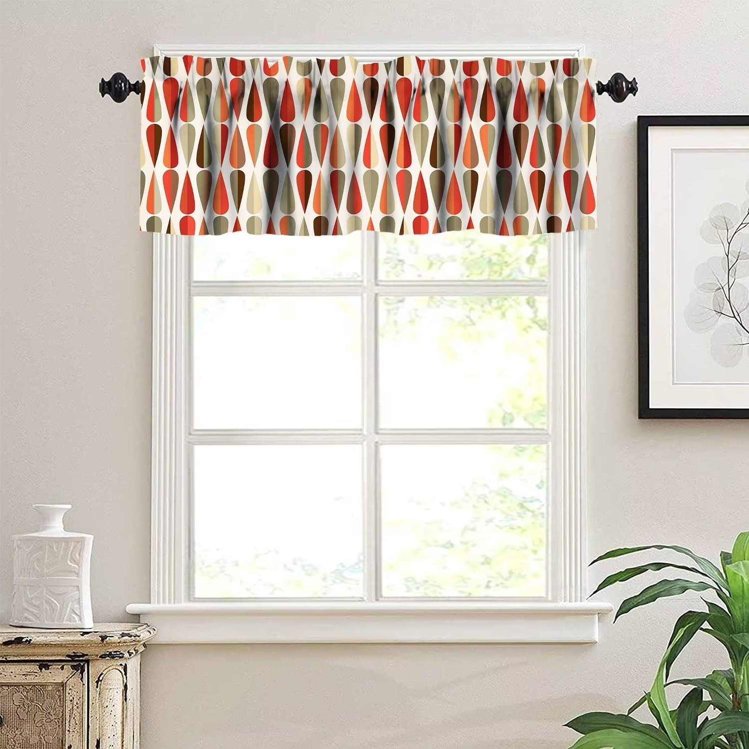 Mid Century Window Curtain Valance,Modern Abstract Triangular Retro Printed Patt