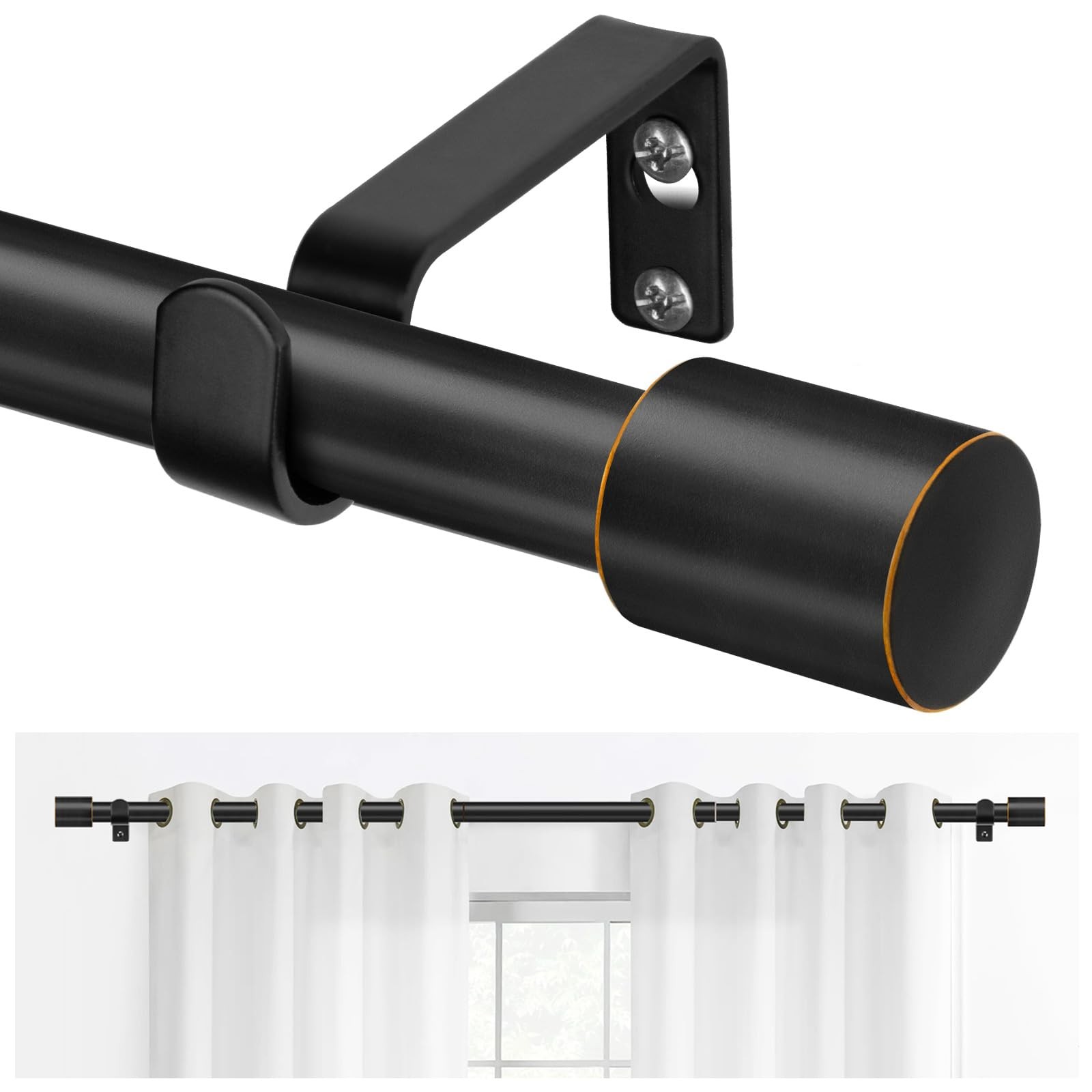Black Curtain Rods 32 to 58 Inch2.6 to 4.8 ft Adjustable Splicing Window Curt…