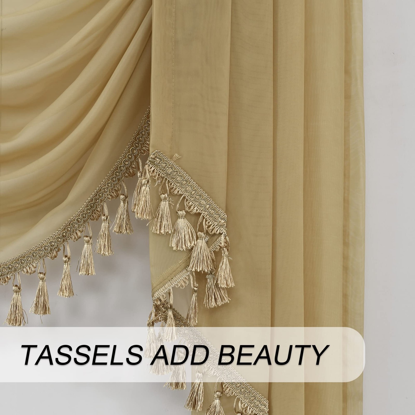 Oyring Beige Sheer Window Curtains Valance For Living Room Waterfall Swag