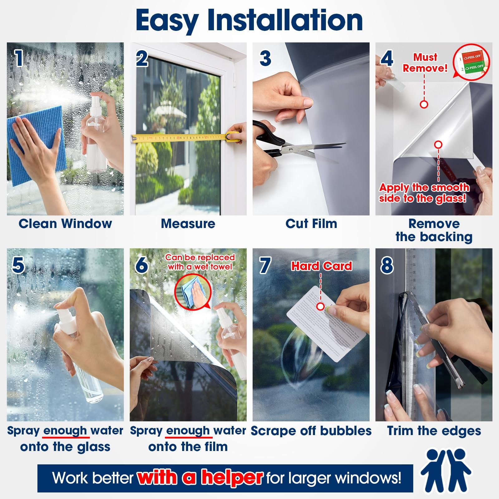 Coavas One Way Privacy Window Film, Heat 17.5 x 78.7 Inch, Black-silver